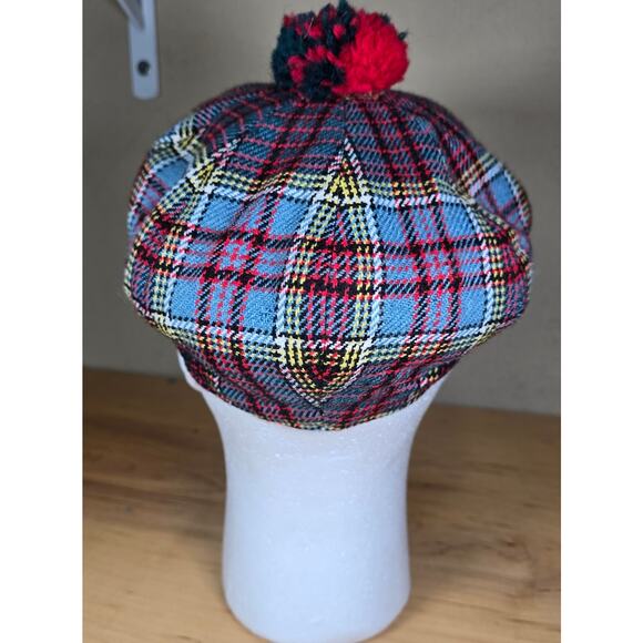 Vintage Tweed Newsboy Angus Young Highland Outfitters Cap 6 7/8 Plaid Snap Pom - Picture 4 of 8